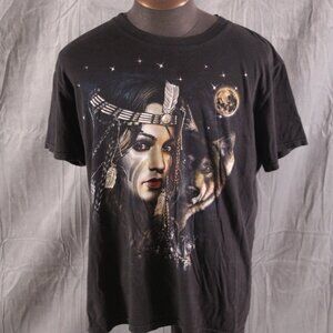 Vintage Graphic T-shirt - First Nations Lady and Wolf Head Jay Rock - Mens Large